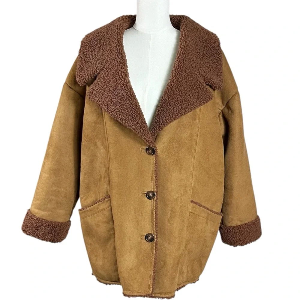 Free People Western Bohemian Retro 70s Winter Faux Sherpa Suede Diogo Coat Small - Picture 7 of 14